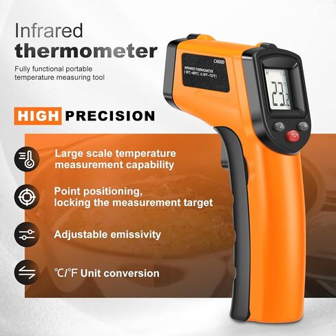 Laser Temperature Gun, Non-Contact Digital Infrared Thermometer, Adjustable Emissivity, -58℉~752℉ Precision Temperature Tester Handheld for Grill, Meat, Food, Candy, Automotive, HVAC Tools in Kuwait