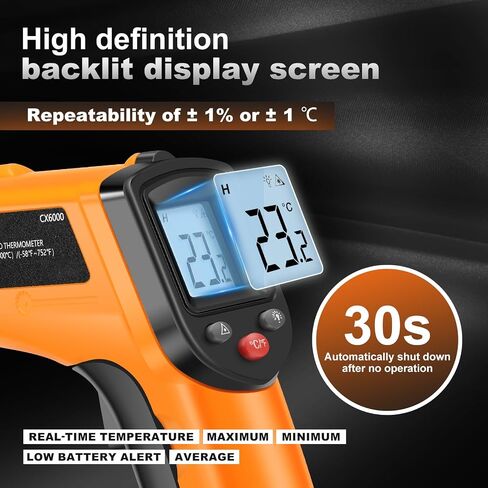 Laser Temperature Gun, Non-Contact Digital Infrared Thermometer, Adjustable Emissivity, -58℉~752℉ Precision Temperature Tester Handheld for Grill, Meat, Food, Candy, Automotive, HVAC Tools in Kuwait