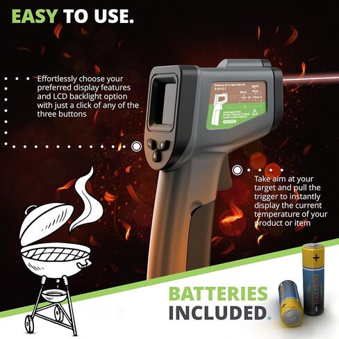 Oliver's Kitchen® Infrared Thermometer - User-Friendly - Measure Temperature with Precision - Perfect for Pizza Ovens - Ergonomic Grip - Batteries Included in Kuwait
