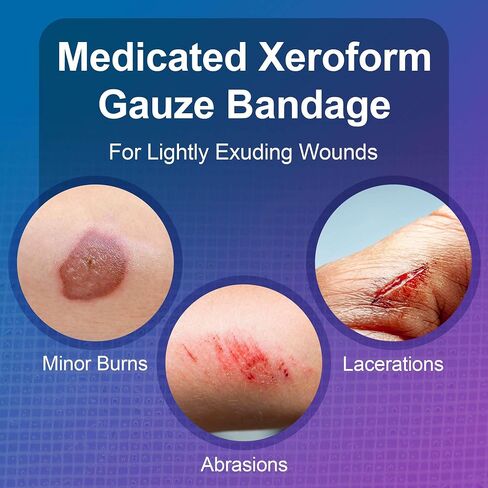 Medicated Xeroform Petrolatum Dressing 4x4 50 Pack, Fine Mesh Gauze Wound Dressing Infused with 3% Bismuth Tribromophenate in Petroleum Blend, Non Adherent Bandage for Wounds, Latex Free in Kuwait