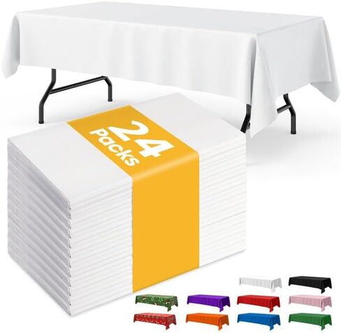 Niuara White Plastic Table Cloth - 24 Pack 54" × 108" Rectangle Disposable Tablecloths for 6FT Tables, Waterproof Table Cover for Party, Holiday & Gathering Use in Kuwait