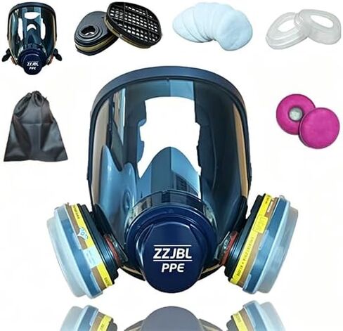 Reusable Full Face Respirator Mask, Anti-Fog Clear Lens, Anti-Paint Adhesion Safety Mask with Filters for Spray Painting, Welding, Polishing, Construction & Chemical Industrial Work in Kuwait