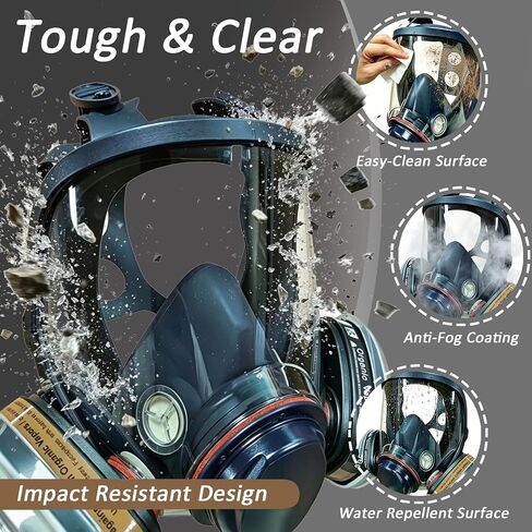Reusable Full Face Respirator Mask, Anti-Fog Clear Lens, Anti-Paint Adhesion Safety Mask with Filters for Spray Painting, Welding, Polishing, Construction & Chemical Industrial Work in Kuwait