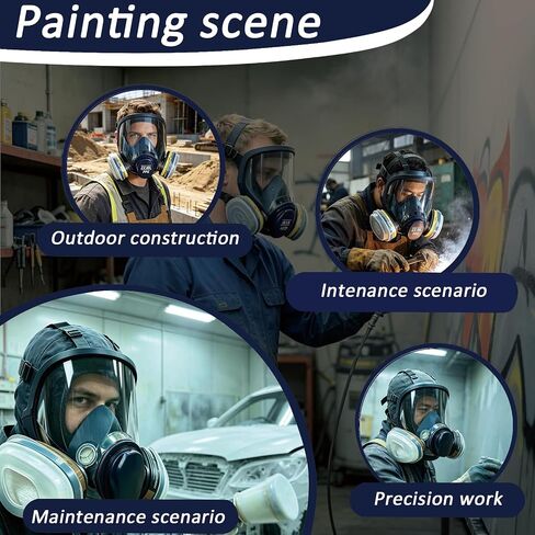 Reusable Full Face Respirator Mask, Anti-Fog Clear Lens, Anti-Paint Adhesion Safety Mask with Filters for Spray Painting, Welding, Polishing, Construction & Chemical Industrial Work in Kuwait