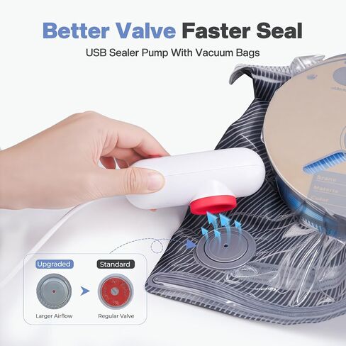 أكياس تخزين مكنسة كهربائية مطورة ثلاثية الأبعاد من Vacbird مع مضخة USB، 30 كيسًا من أكياس الشعيرات المقاومة للضوء، إزالة هواء أسرع 2X، مضخة عالمية مناسبة، 12.6 × 13.38 بوصة in Kuwait
