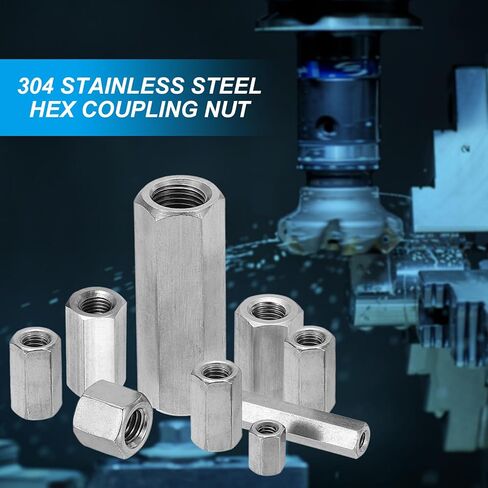 PATIKIL M14 x 1-Pitch 304 Stainless Steel Hex Coupling Nuts, 30mm / 1.2" Length Fully Threaded Rod Coupling Nut Studding Connector Fasteners, Silver Tone in Kuwait