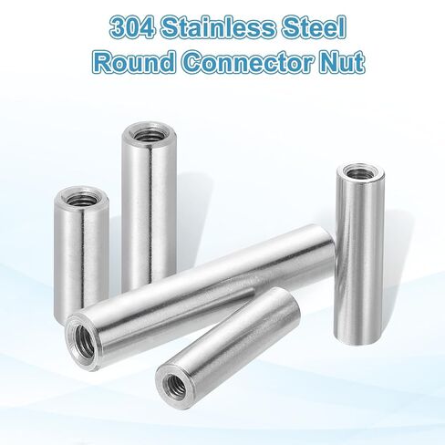 PATIKIL M12x1.25mm الملعب 304 الفولاذ المقاوم للصدأ جولة اقتران المكسرات، 2 جهاز كمبيوتر شخصى 50mm / 1.97 "طول متري غرامة الموضوع موصل كم قضيب شريط مسمار السحابات الجوز مترابطة بالكامل، لهجة فضية in Kuwait