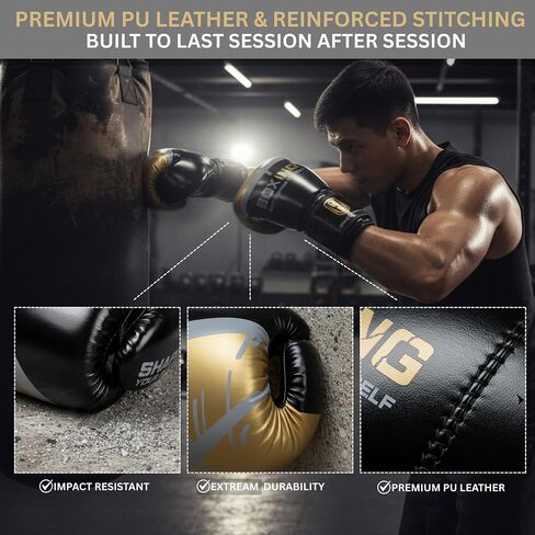 KUYRA Boxing Gloves for Men & Women, 12 oz Entry-Level Training & Sparring Gloves for Muay Thai & Kickboxing, Heavy Bag & Speedbag Training, Secure Fit Hook & Loop Closure, Breathable PU Leather in Kuwait