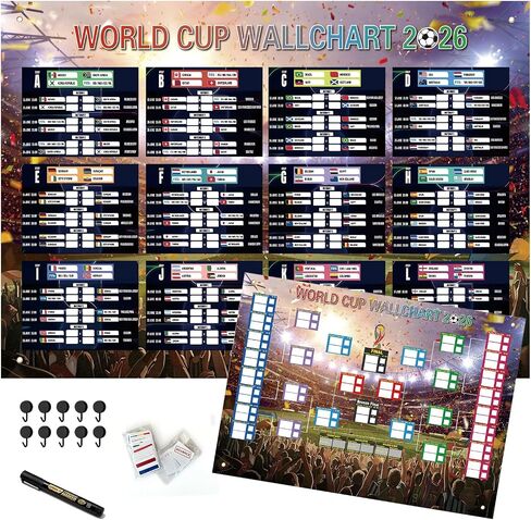2026 soccer Schedule Poster,Wall poster,With two posters for group matches and knockout rounds and auxiliary props,Made of 300D Oxford fabric,Football gifts and Greet soccer gifts for fans,33.07x23.62in in Kuwait