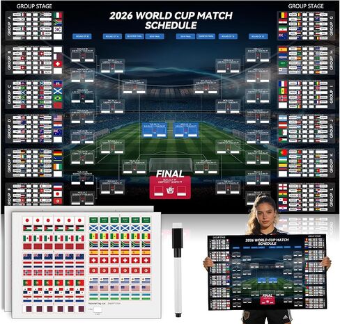 World Cup Match Schedule Poster 2026, 35"x23" World Cup Merchandise Calendar Wall Chart Decorations, Tournament Bracket Wall Chart for Soccer Fans, Party Decorations in Kuwait