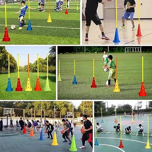 Agility Soccer Training Adjustable Hurdles Poles 5Pc Set,Slalom Training Agility Poles, Multi-Sports Practice Equipment for Kids Pets Adult in Kuwait