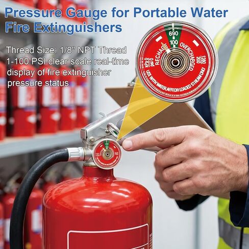5 Pcs 100 Psi Pressure Gauge for Portable Water Fire Extinguishers Compatible with Amerex, Ansul, Badger, 1/8" NPT Thread, Stainless Steel Body, Red Dial in Saudi Arabia