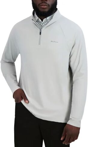 قميص Ben Sherman Sport الرجالي النشط القابل للتمدد بسحاب 1/4 كم طويل (الولايات المتحدة، ألفا، متوسط، عادي، عادي، رمادي) in Kuwait
