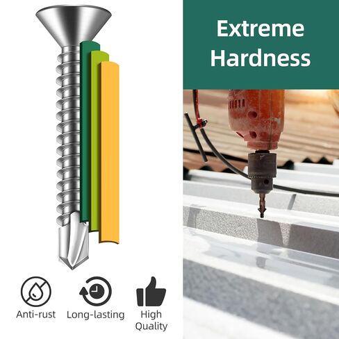 110pcs #8 Sheet Metal Self Tapping Screws Assortment Kit, 410 Stainless Steel Flat Head High-Strength Fast Self-Drilling Screws, Bright Finish in Kuwait