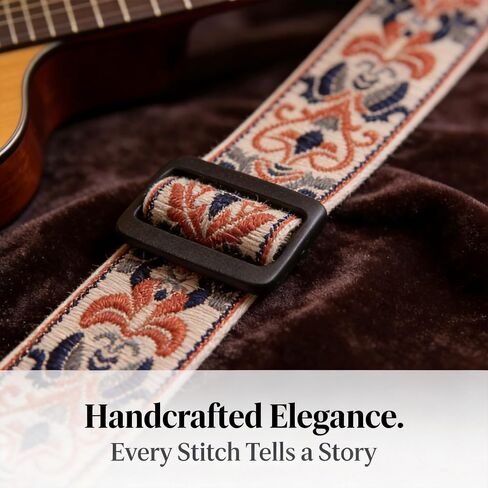 Guitar Strap, Adjustable Jacquard Embroidery Padded Cotton Strap with Accessories & Leather Ends, Fits Acoustic Electric Guitars Ukulele for Gigs, Practice & Daily Use in Kuwait