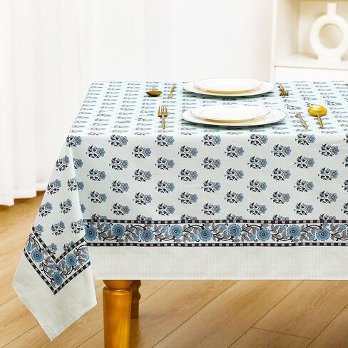 Newtay 60'' x 90'' Hand Block Print Mahjong Table Cloth Square Cotton Floral Tablecloth Washable Print Rectangle Table Cover with Dust Proof for Kitchen Dining Party(60'' X 90'',Apatite Blue,Blue) in Kuwait