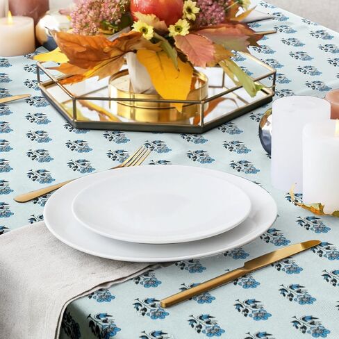 Newtay 60'' x 90'' Hand Block Print Mahjong Table Cloth Square Cotton Floral Tablecloth Washable Print Rectangle Table Cover with Dust Proof for Kitchen Dining Party(60'' X 90'',Apatite Blue,Blue) in Kuwait