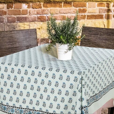 Newtay 60'' x 90'' Hand Block Print Mahjong Table Cloth Square Cotton Floral Tablecloth Washable Print Rectangle Table Cover with Dust Proof for Kitchen Dining Party(60'' X 90'',Apatite Blue,Blue) in Kuwait