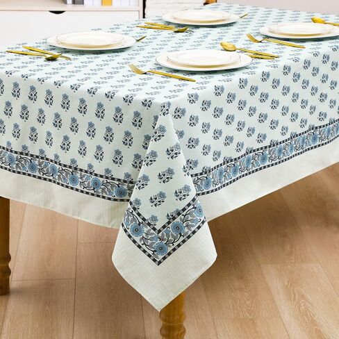Newtay 60'' x 90'' Hand Block Print Mahjong Table Cloth Square Cotton Floral Tablecloth Washable Print Rectangle Table Cover with Dust Proof for Kitchen Dining Party(60'' X 90'',Apatite Blue,Blue) in Kuwait