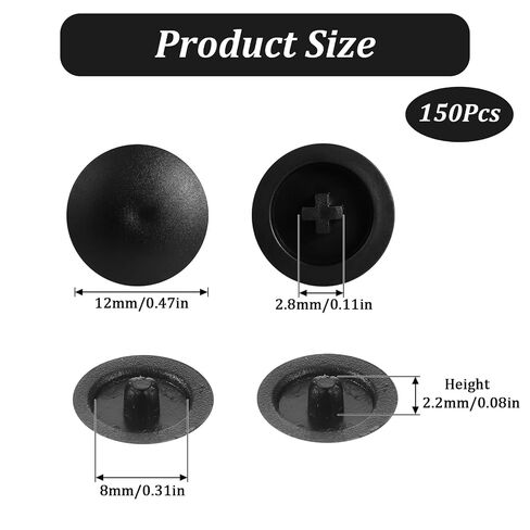 150 Pcs Screw Cap Covers, 12mm Screws Caps Black Waterproof Self Tapping Cap Decorative Plastic Screws Caps for Diameter 7-8mm Self Tapping in Kuwait