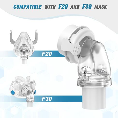 استبدال كوع QuietAir لـ AirFit F20-2 حزم موصل الكوع الدوار لـ Airfit F20 F30، ملحقات بديلة لوازم CPAP in Kuwait