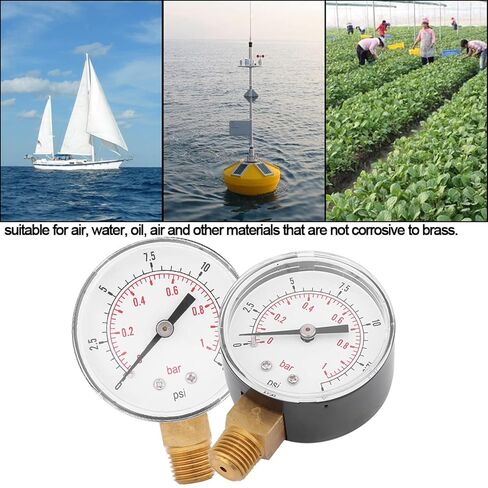 FILFEEL Mini Pressure, Double Scale Dial Instrument with 0 15psi 0 1bar Measurement Range, for Air Water Oil Non Corrosive to Brass in Kuwait