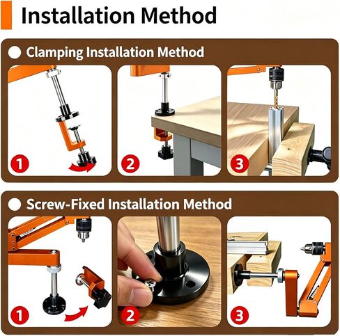 Rotatable Tapping Arm, Cantilever Tapping Guide, Aluminum Alloy, Chuck Range 1.5-10mm, 2 Installation Methods (clamp/Screw Mount), 130mm Stroke, Ideal for Wood/Aluminum Profile M6 in Kuwait