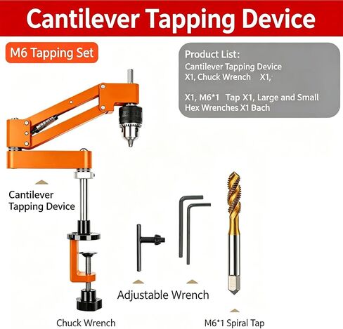 Rotatable Tapping Arm, Cantilever Tapping Guide, Aluminum Alloy, Chuck Range 1.5-10mm, 2 Installation Methods (clamp/Screw Mount), 130mm Stroke, Ideal for Wood/Aluminum Profile M6 in Kuwait