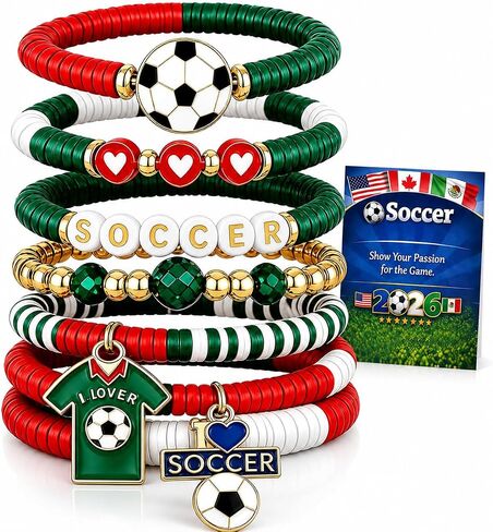 YANCHUN 7Pcs Soccer Bracelets Set Fifa World Cup 2026 Merchandise Stretch Charm Game Day Bracelet Stack for Women Men Sports Lover Gifts in Kuwait