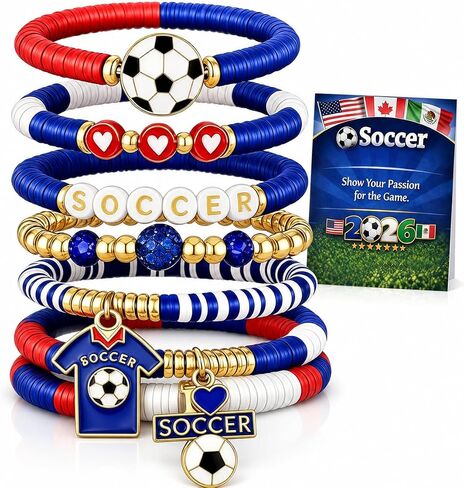 YANCHUN 7Pcs Soccer Bracelets Set Fifa World Cup 2026 Merchandise Stretch Charm Game Day Bracelet Stack for Women Men Sports Lover Gifts in Kuwait