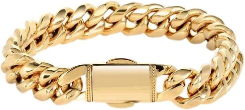 18K gold Miami Cuban chain bracelet for men and women, hip-hop pure Cuban chain, cool and stylish outfit, holiday gift box with matching accessories in Kuwait