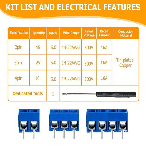 80 قطعة 5 مم 0.2 بوصة موصل كتلة طرفية لبرغي PCB جبل، 2Pin 3Pin و4Pin PCB محطات كتل 300V 10A لكابل 22-14AWG، أطراف برغي تثبيت موصل نحاسي معلب in Kuwait