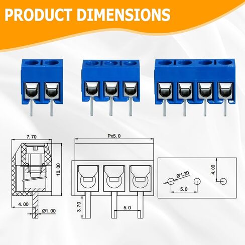 80 قطعة 5 مم 0.2 بوصة موصل كتلة طرفية لبرغي PCB جبل، 2Pin 3Pin و4Pin PCB محطات كتل 300V 10A لكابل 22-14AWG، أطراف برغي تثبيت موصل نحاسي معلب in Kuwait