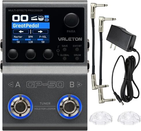 Valeton GP-50 SnapTone Multi-Effects Processor Pedal, IR Loader & Neural Amp Modeler, USB Interface, Drum Machine, Looper, Bluetooth, 100+ FX, Patches with Tonebird 9V Power Supply Patch Bundle in Kuwait