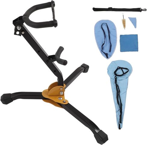 Alto Saxophone Stand Set Portable Metal Holder with Adjustable Neck Strap and Cleaning Kit for Music Lovers in Kuwait
