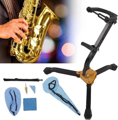 Alto Saxophone Stand Set Portable Metal Holder with Adjustable Neck Strap and Cleaning Kit for Music Lovers in Kuwait