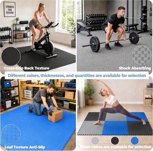 بساط تمرين ألغاز HulkFit، أرضيات رياضية متشابكة من مادة EVA مقاس 1/2 بوصة لصالة الألعاب الرياضية المنزلية، المرآب، الشقق، بساط تمرين بلاط الأرضيات الممتص للصدمات لمعدات التمرين، الفنون القتالية المختلطة، الجمباز، 6 بلاط in Kuwait