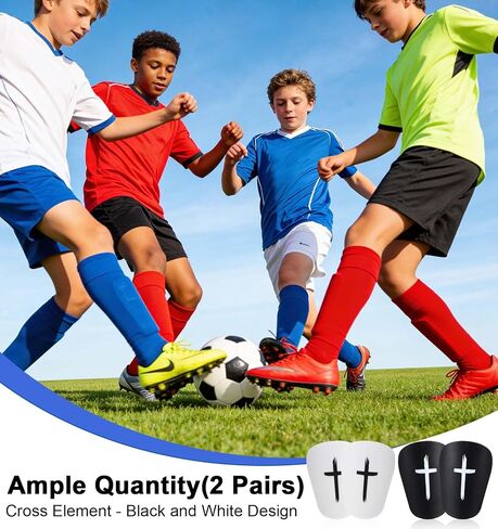 2 Pairs Mini ShinGuards, Black White Cross Soccer Shin Guards | Lightweight Protective Gear for Youth Kids, for Soccer Training, Matches, and Outdoor Sports in Kuwait