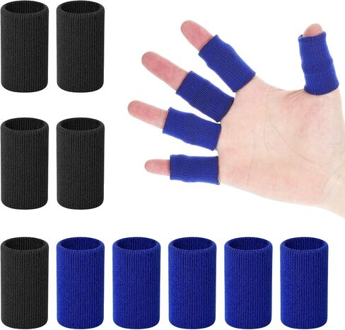 KALIONE Finger Sleeves Protectors, 10Pcs Sport Finger Sleeves, Elastic Fingers Support Sleeve, Compression FingerSleeves, Thumb Brace Support for Basketball, Golf (Black, Blue) in Kuwait
