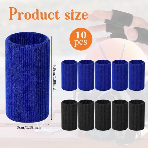KALIONE Finger Sleeves Protectors, 10Pcs Sport Finger Sleeves, Elastic Fingers Support Sleeve, Compression FingerSleeves, Thumb Brace Support for Basketball, Golf (Black, Blue) in Kuwait