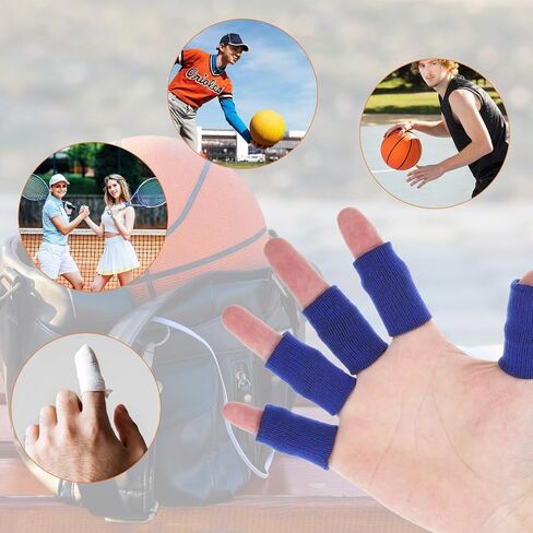 KALIONE Finger Sleeves Protectors, 10Pcs Sport Finger Sleeves, Elastic Fingers Support Sleeve, Compression FingerSleeves, Thumb Brace Support for Basketball, Golf (Black, Blue) in Kuwait