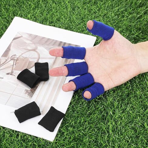 KALIONE Finger Sleeves Protectors, 10Pcs Sport Finger Sleeves, Elastic Fingers Support Sleeve, Compression FingerSleeves, Thumb Brace Support for Basketball, Golf (Black, Blue) in Kuwait