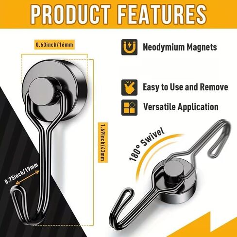 Hook 3 LB Capacity, 3 Pack Black Swivel Refrigerator Hooks for Kitchen, Office, Garage, No Drilling Needed, Industrial Grade Hooks for Organization and Storage in Saudi Arabia