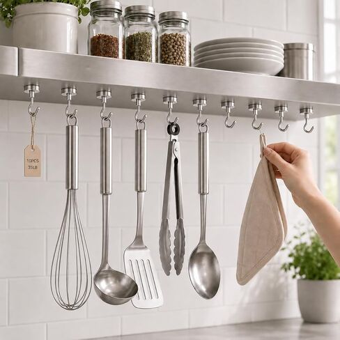 10 Pack Magnetic Hooks, Heavy Duty 35LB Strong Neodymium Magnet Hook with Ring, Keys Hanging Magnetics Hanger for Curtain Kitchen Home Fridge Locker Office Garage Organization in Kuwait