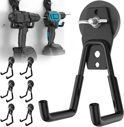 6Pcs Large Strong Magnetic Hooks Heavy Duty Garage Big Magnet Hooks Extra Strength Magnetic Utility Storage Hook Hanger with Anti Slip Coating for Garden Indoor Outdoor Hanging Tools Black in Kuwait