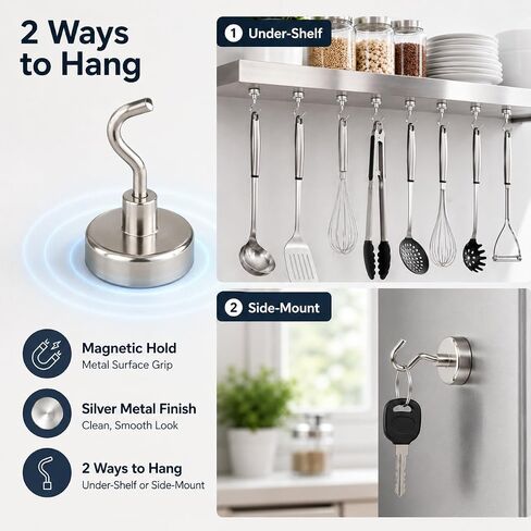 10 Pack Magnetic Hooks, Heavy Duty 35LB Strong Neodymium Magnet Hook with Ring, Keys Hanging Magnetics Hanger for Curtain Kitchen Home Fridge Locker Office Garage Organization in Kuwait