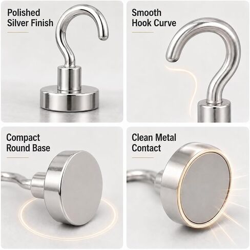 10 Pack Magnetic Hooks, Heavy Duty 35LB Strong Neodymium Magnet Hook with Ring, Keys Hanging Magnetics Hanger for Curtain Kitchen Home Fridge Locker Office Garage Organization in Kuwait