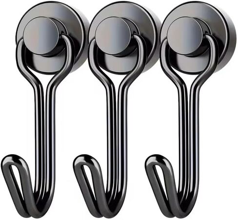 Hook 3 LB Capacity, 3 Pack Black Swivel Refrigerator Hooks for Kitchen, Office, Garage, No Drilling Needed, Industrial Grade Hooks for Organization and Storage in Saudi Arabia