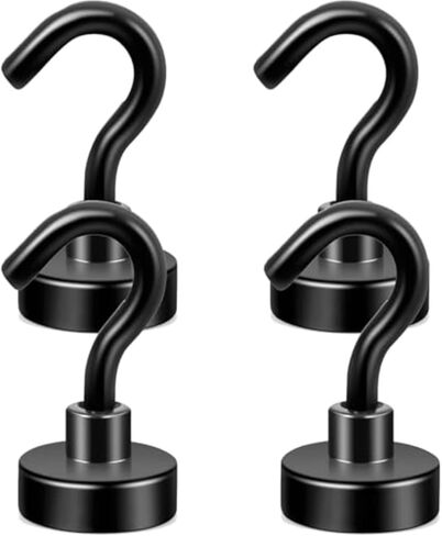 Black Magnetic Hooks, 30LB Strong Neodymium Magnetic Hooks for Cruise, Grill, Towel, Indoor Hanging, Kitchen, Workplace, Office and Garage - 4 Pack in Kuwait