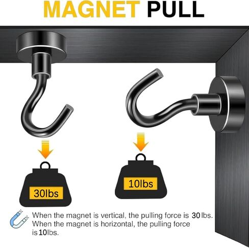 Black Magnetic Hooks, 30LB Strong Neodymium Magnetic Hooks for Cruise, Grill, Towel, Indoor Hanging, Kitchen, Workplace, Office and Garage - 4 Pack in Kuwait